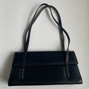 Vintage 90s Y2K Baguette Shoulder Bag Purse BCBG Black Italian Leather